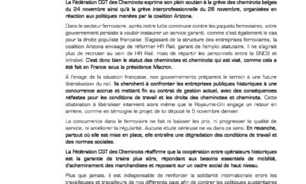 Solidarité avec nos camarades de Belgique en grève les 24 et 26 novembre 2025