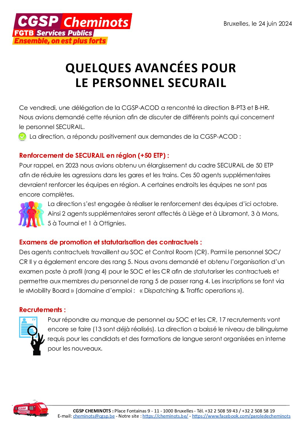 QUELQUES AVANCÉES POUR LE PERSONNEL SECURAIL
