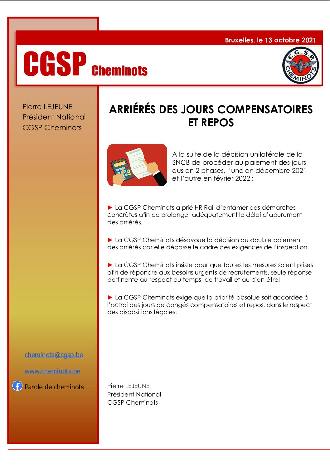 2eme COMMUNICATION : Arriérés des jours compensatoires et repos