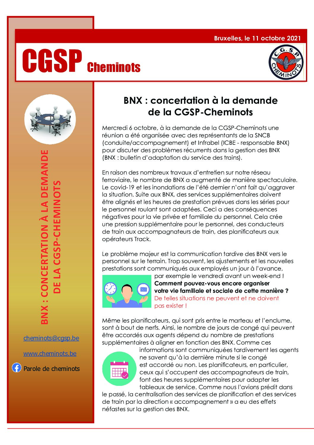Tract : BNX concertation à la demande de la CGSP-Cheminots