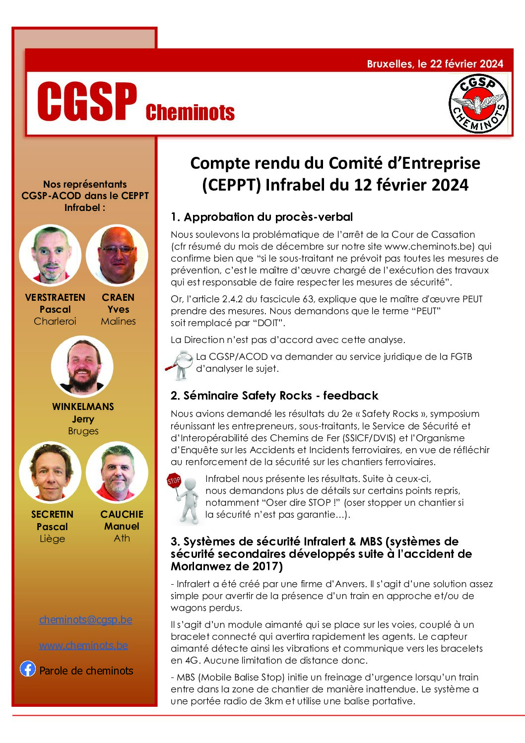 Compte rendu du Comité d’Entreprise (CEPPT) Infrabel du 12 février 2024