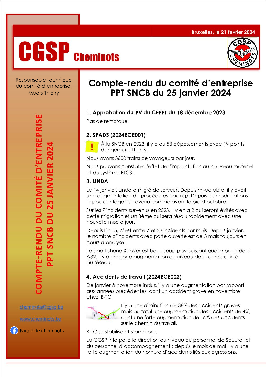 Compte-rendu du comité d’entreprise PPT SNCB du 25 janvier 2024