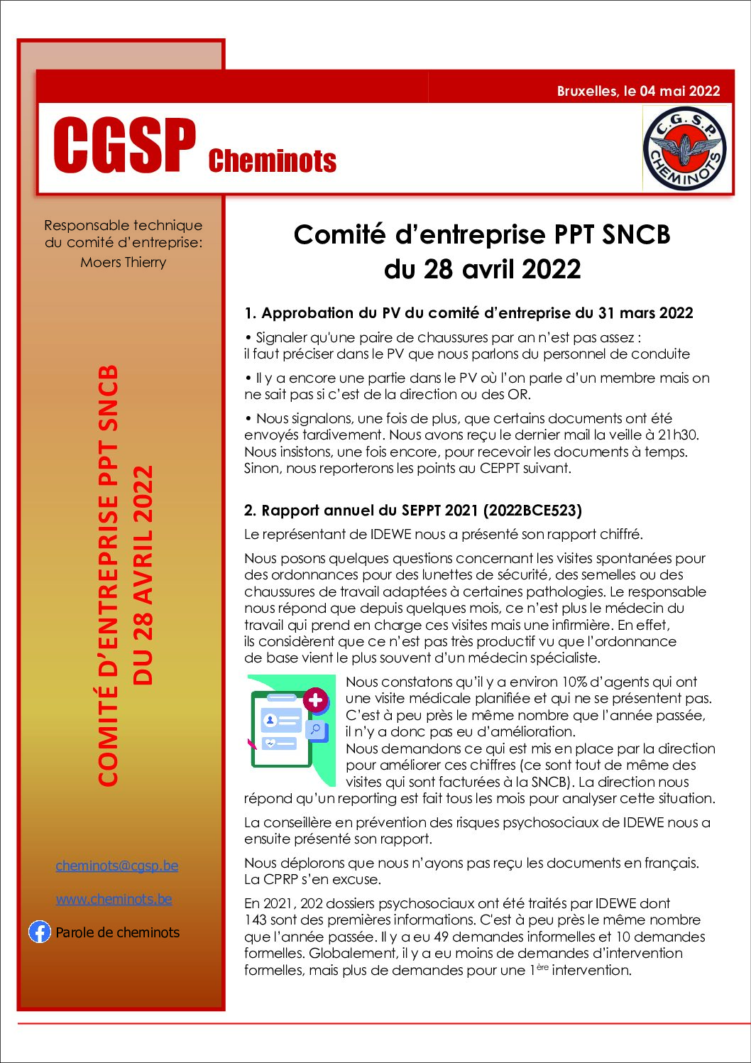 Comité d’entreprise PPT SNCB du 28 avril 2022