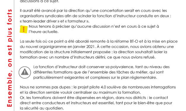 Tract : Communication aux instructeurs conduite