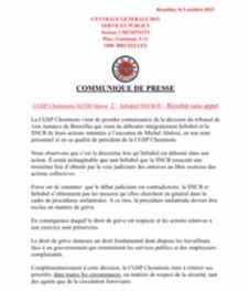 CGSP Cheminots/ACOD Spoor 2 – Infrabel/SNCB 0 –  Score sans « appel »