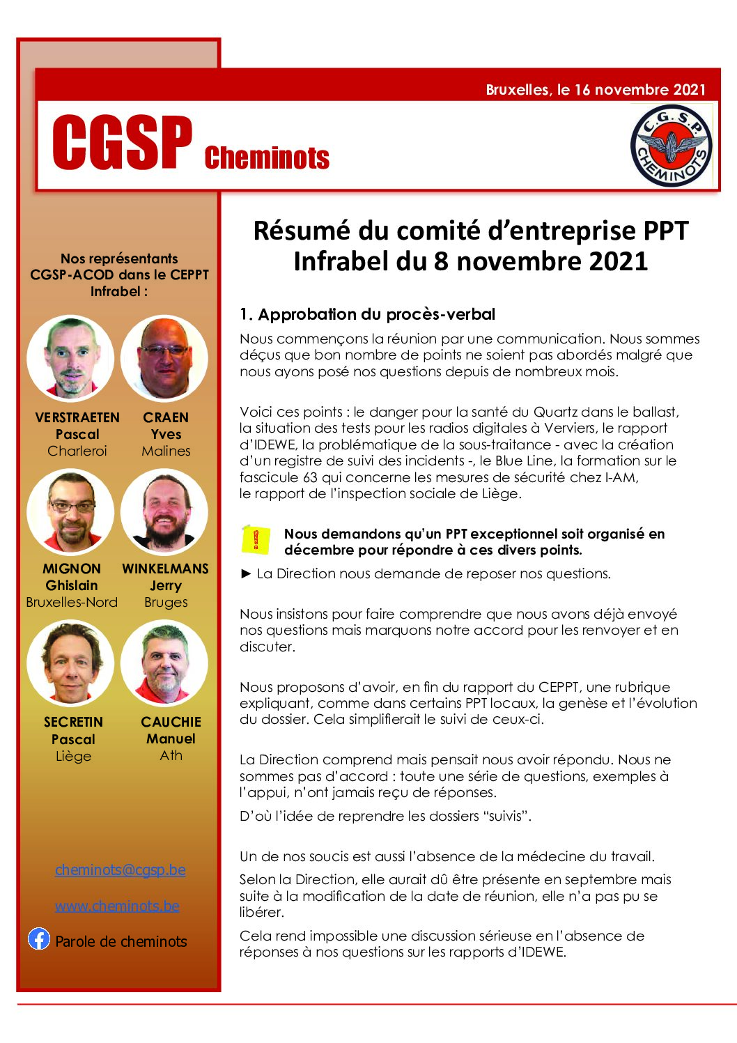 Compte rendu CEPPT Infrabel du 8 novembre 2021