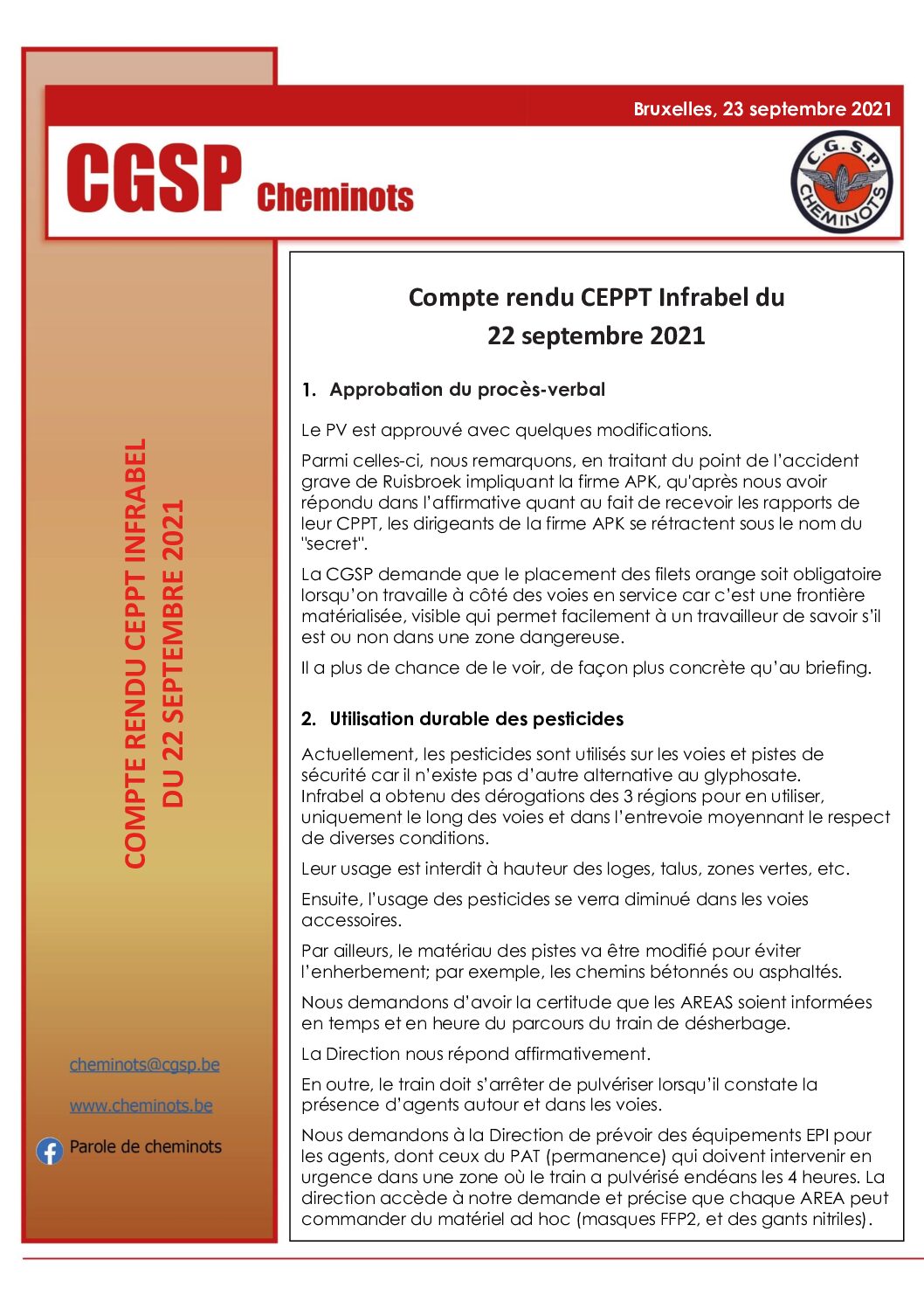 Compte rendu CEPPT Infrabel du 22 septembre 2021