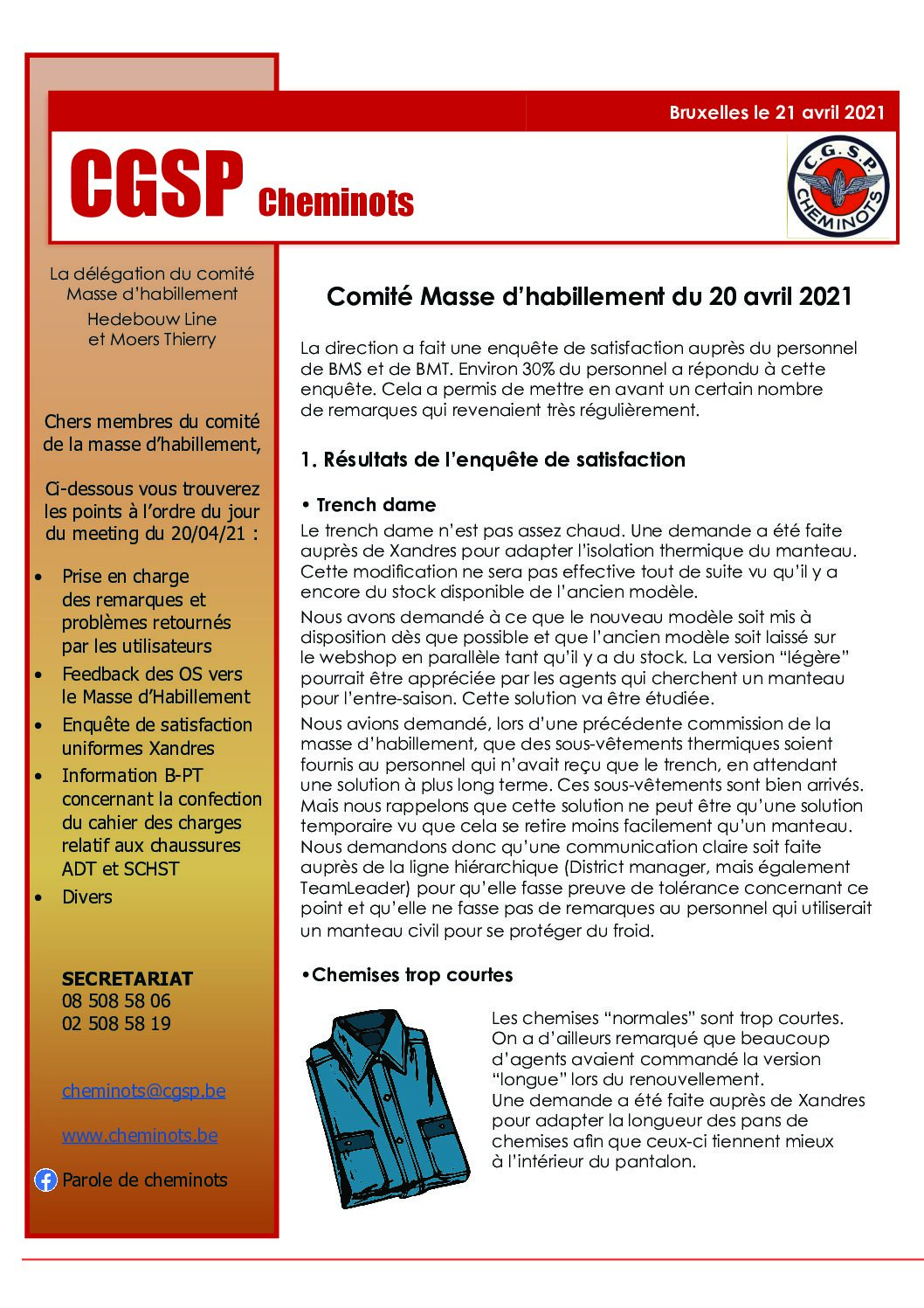 Comité Masse d’habillement du 20 avril 2021