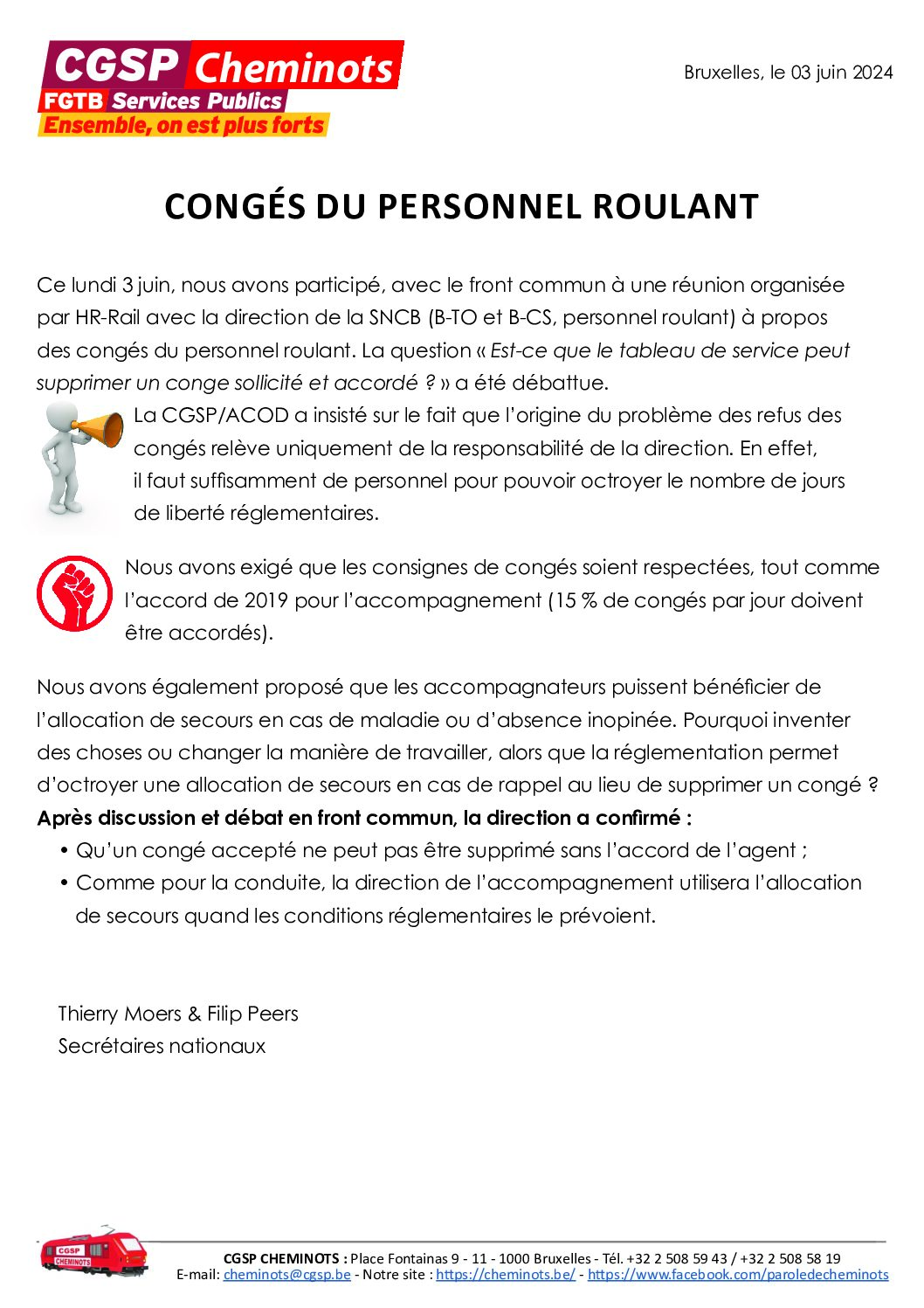 tract : CONGÉS DU PERSONNEL ROULANT