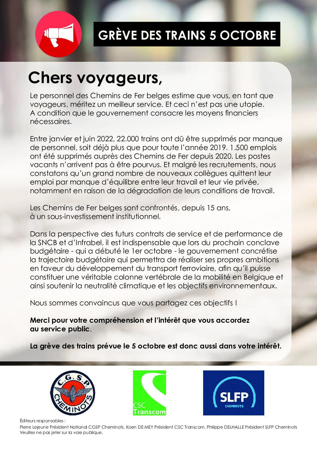 GRÈVE DES TRAINS 5 OCTOBRE 2022