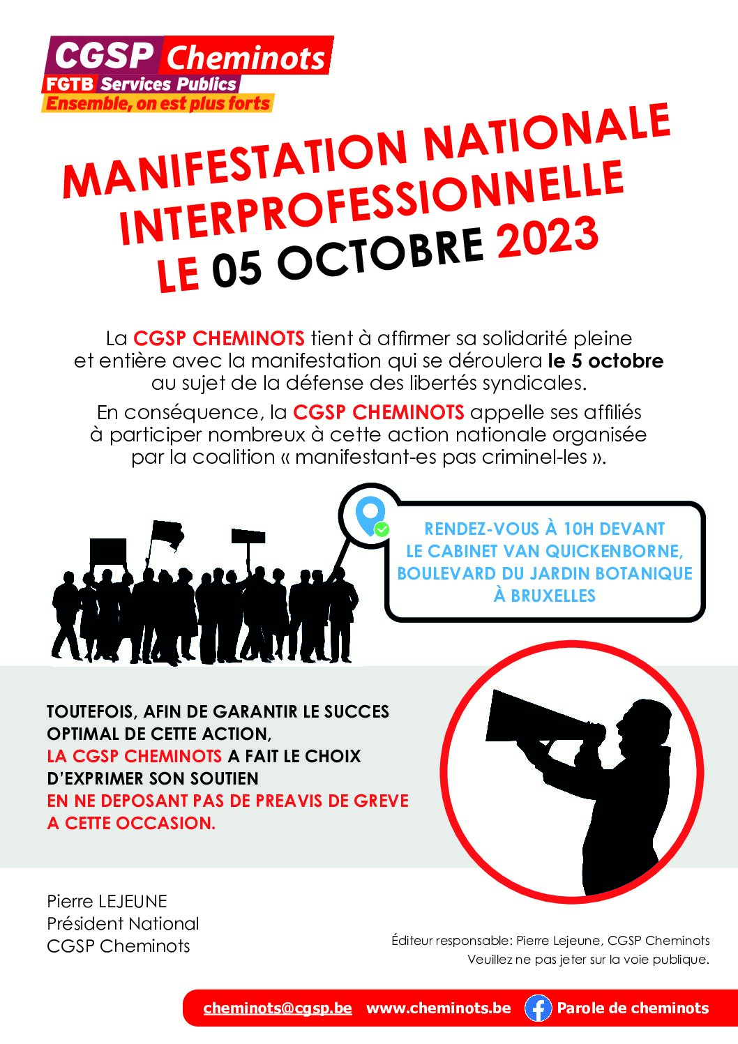 MANIFESTATION NATIONALE INTERPROFESSIONNELLE LE 05 OCTOBRE 2023