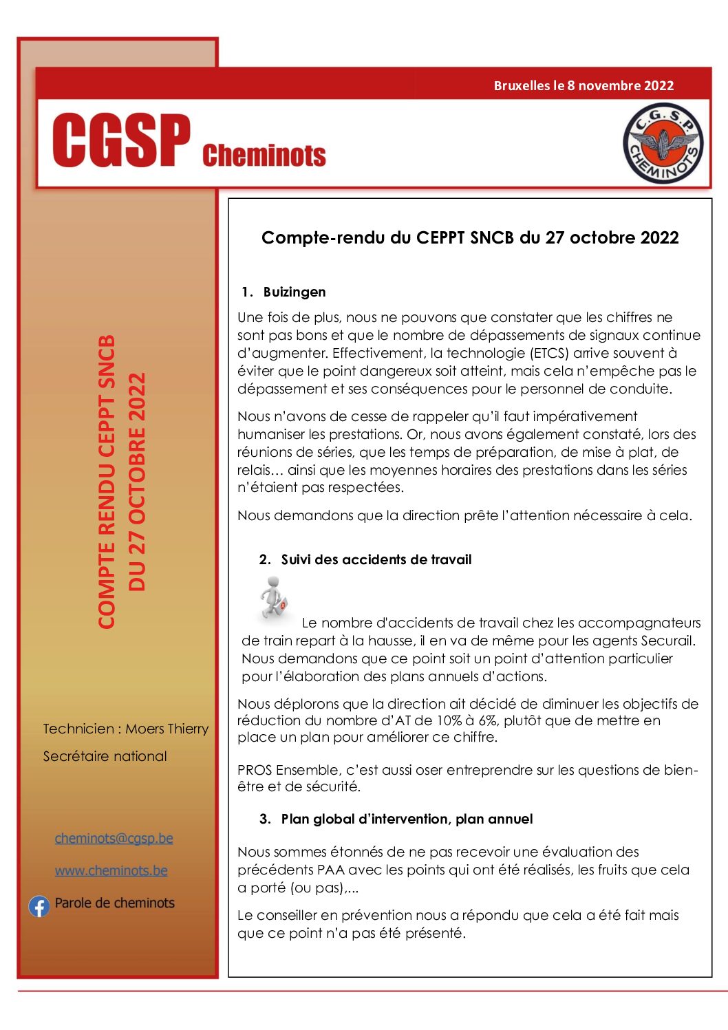 Compte-rendu du CEPPT SNCB du 27 octobre 2022
