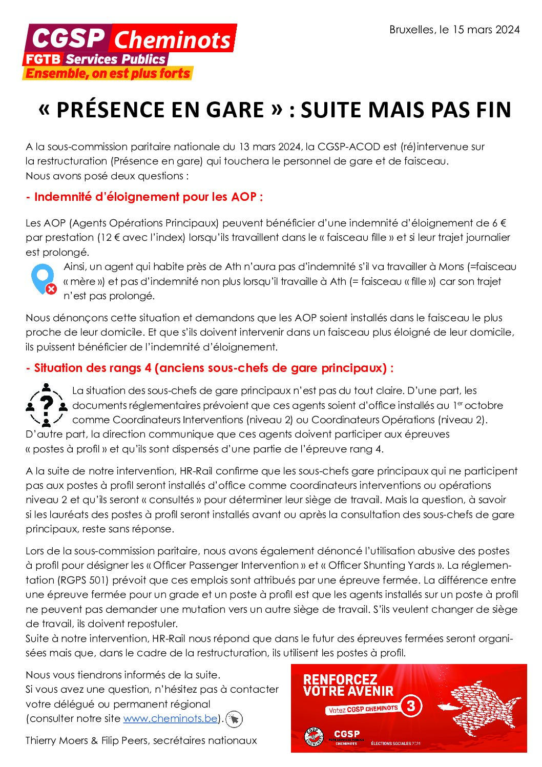 Présence en gare suis mais pas fin