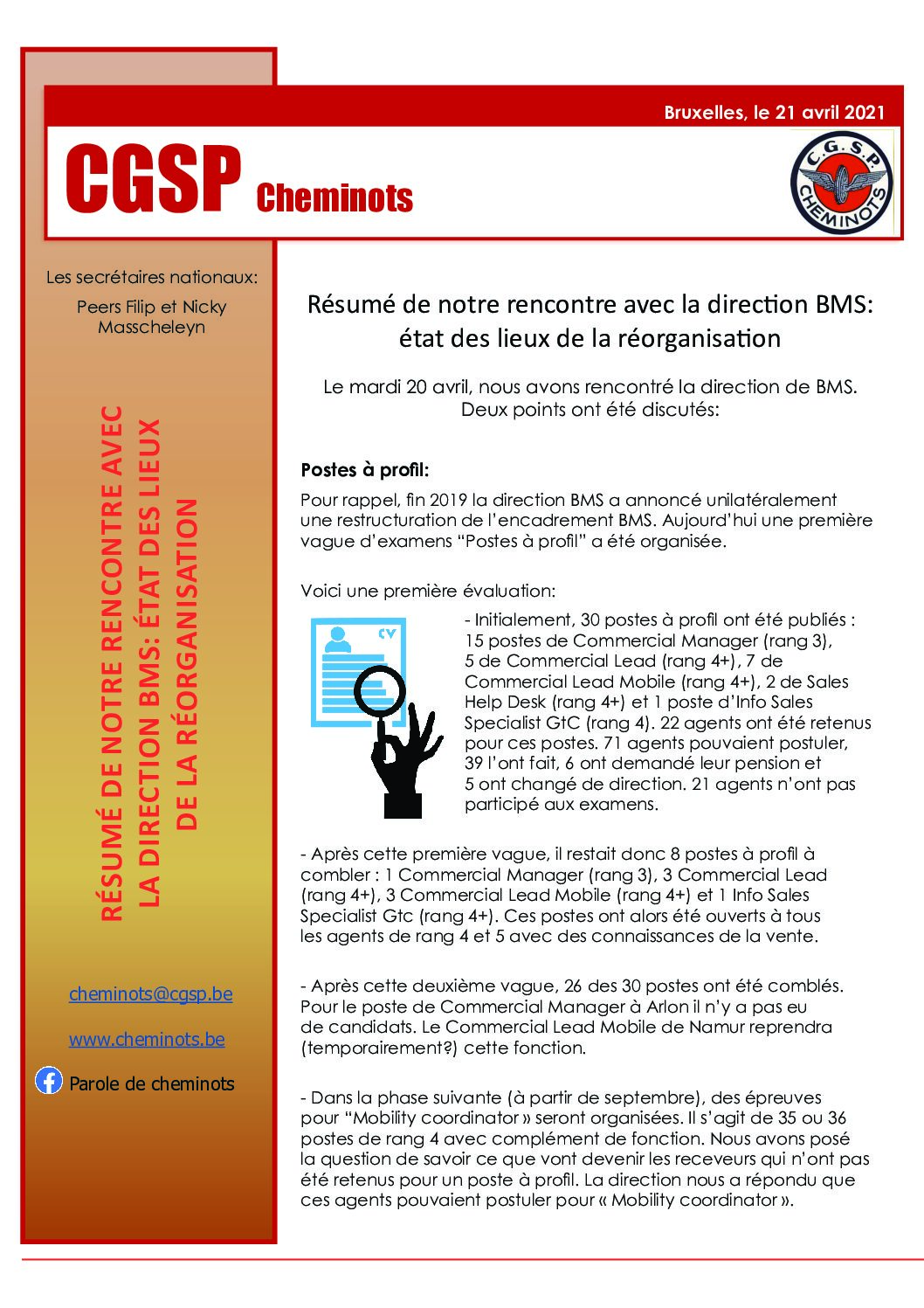 Résumé de notre rencontre avec la direction BMS