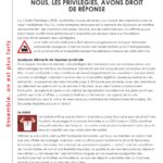 NOUS, LES PRIVILÉGIÉS, AVONS DROIT DE RÉPONSE