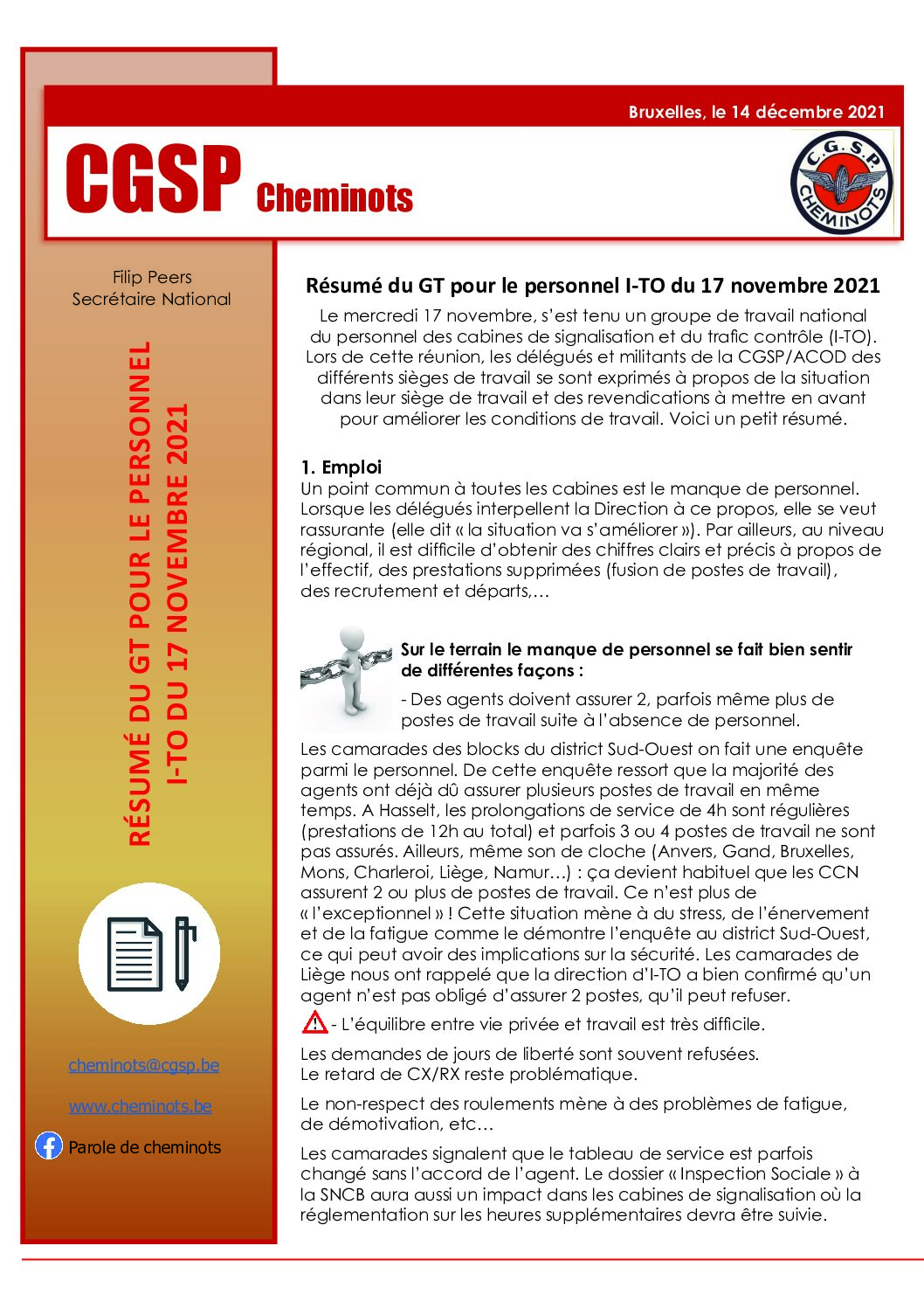 Résumé du GT pour le personnel ITO