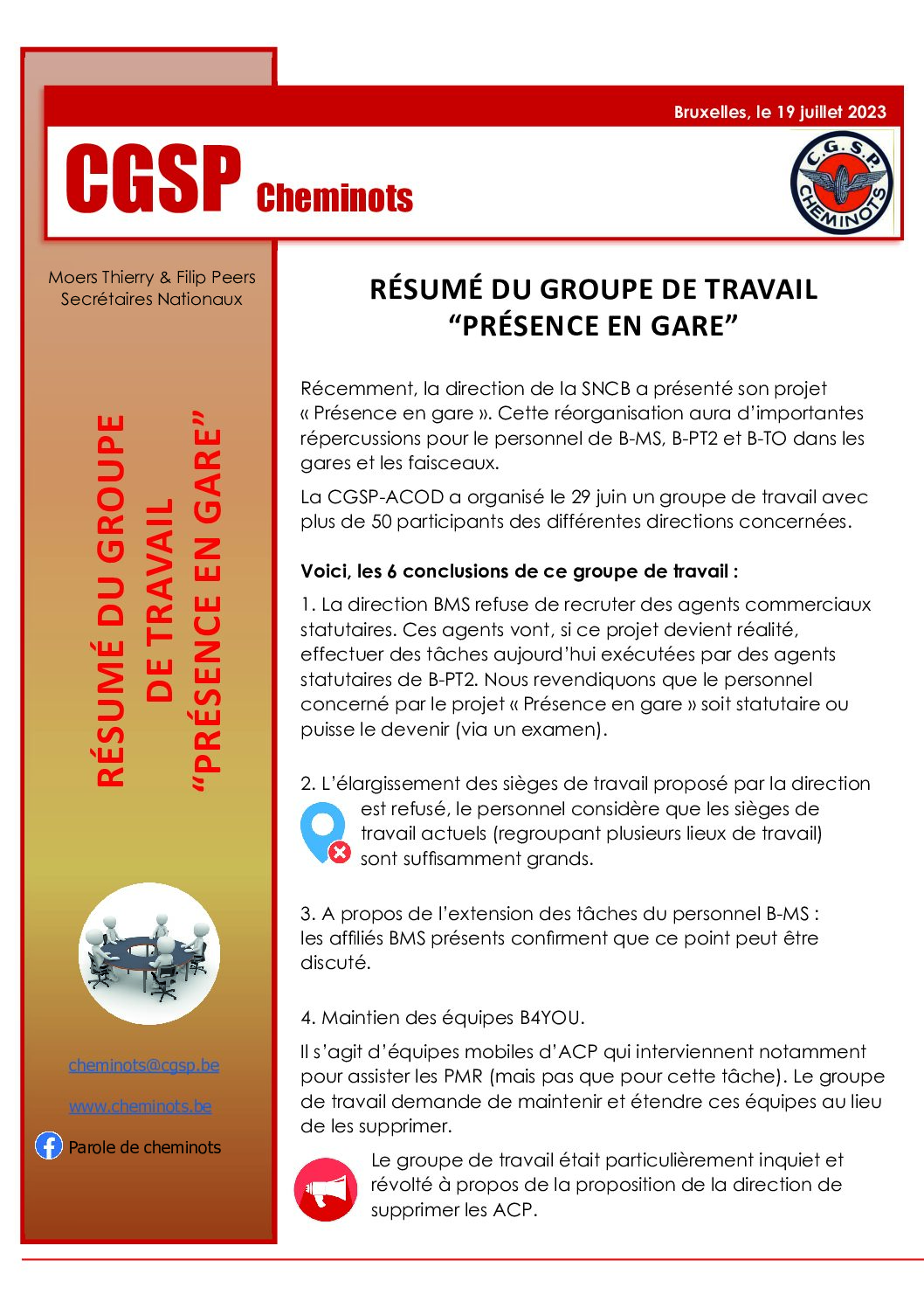 RÉSUMÉ DU GROUPE DE TRAVAIL “PRÉSENCE EN GARE”