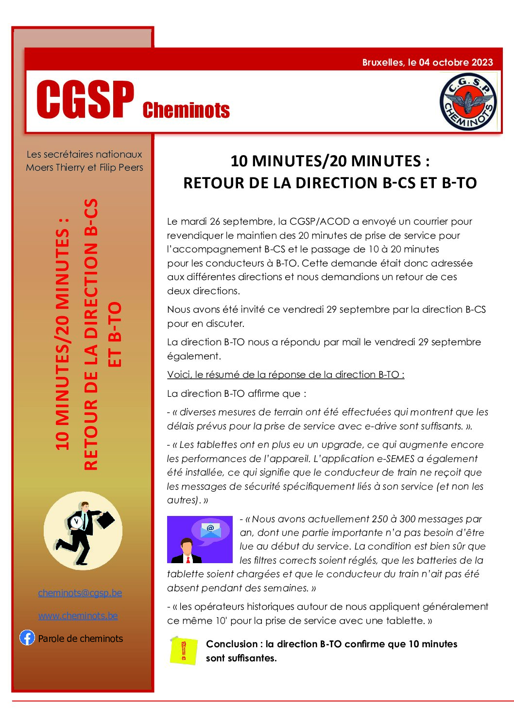 10 MINUTES/20 MINUTES :RETOUR DE LA DIRECTION B-CS ET B-TO