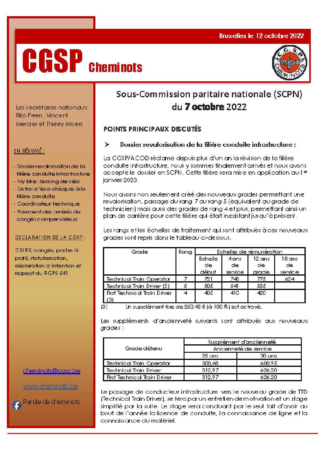 Sous-Commission paritaire nationale (SCPN) du 7 octobre 2022