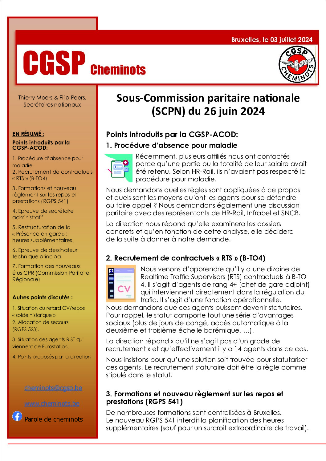 Sous-Commission paritaire nationale de juin