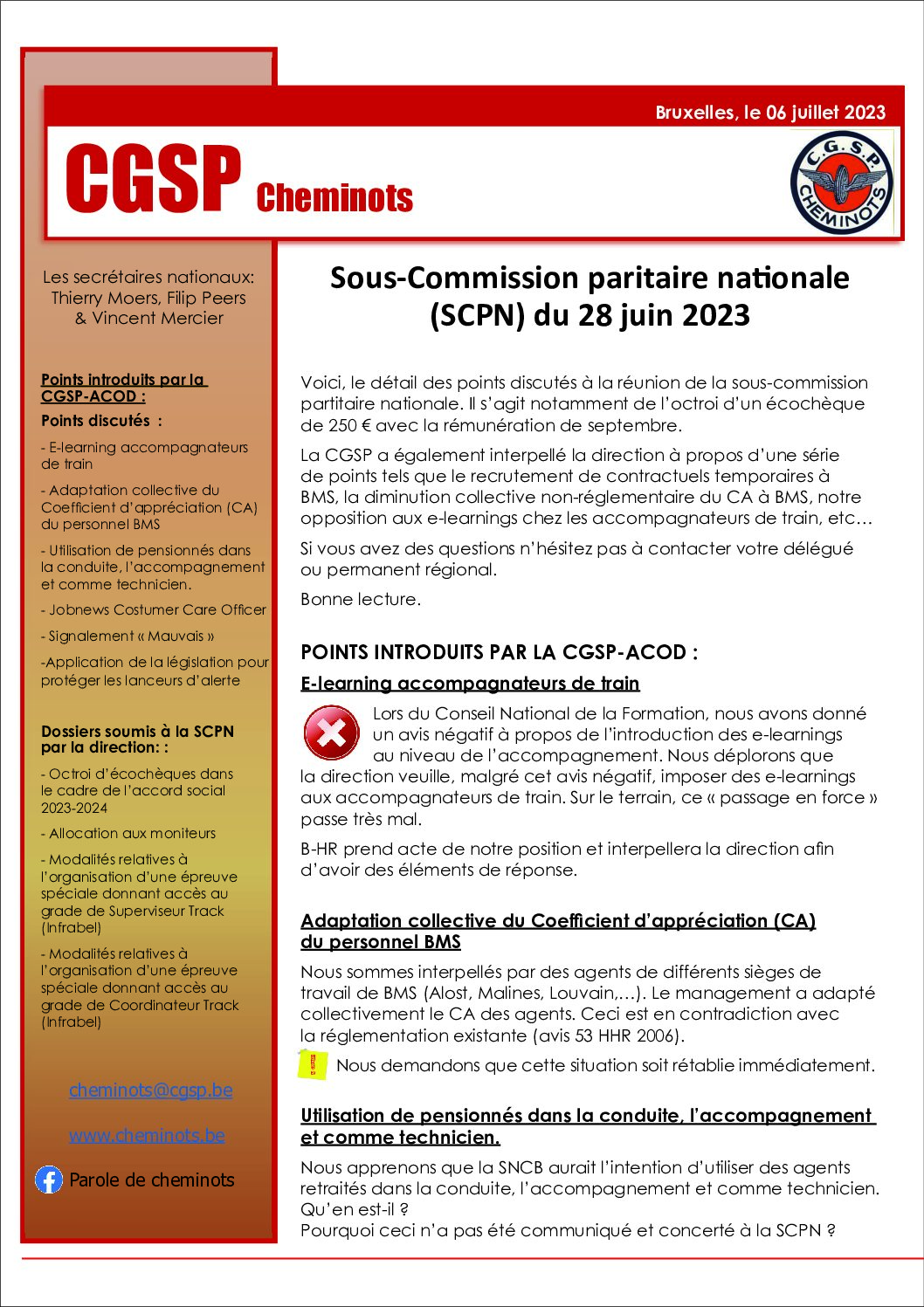 Sous-Commission paritaire nationale (SCPN) du 28 juin 2023