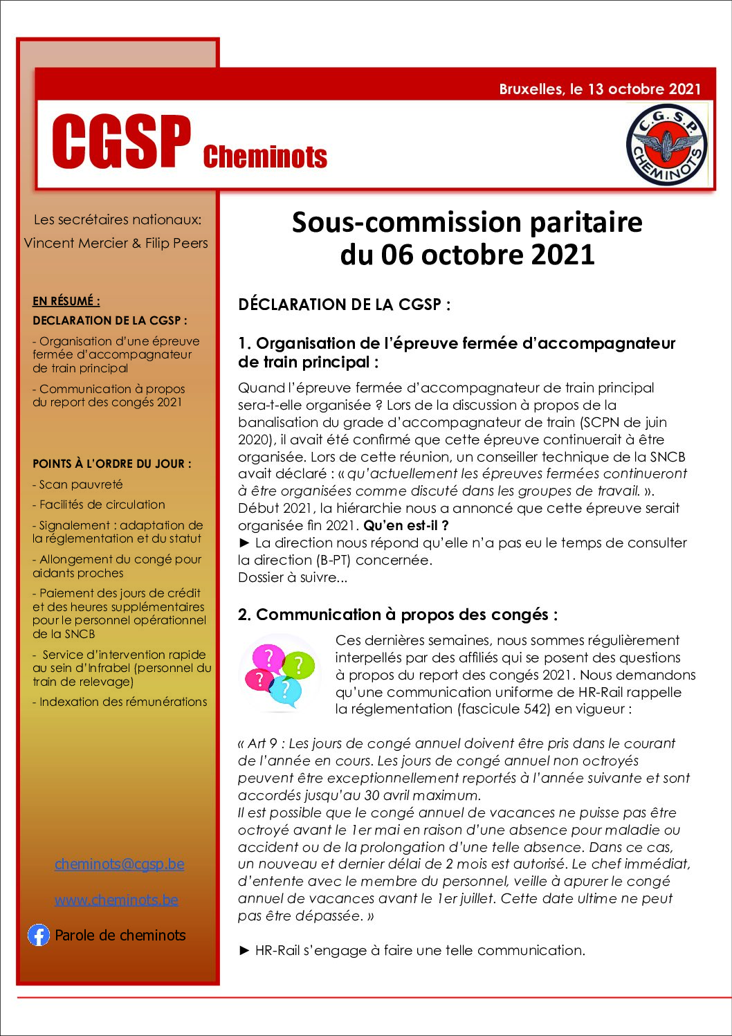 Sous-Commission paritaire du 06 octobre 2021