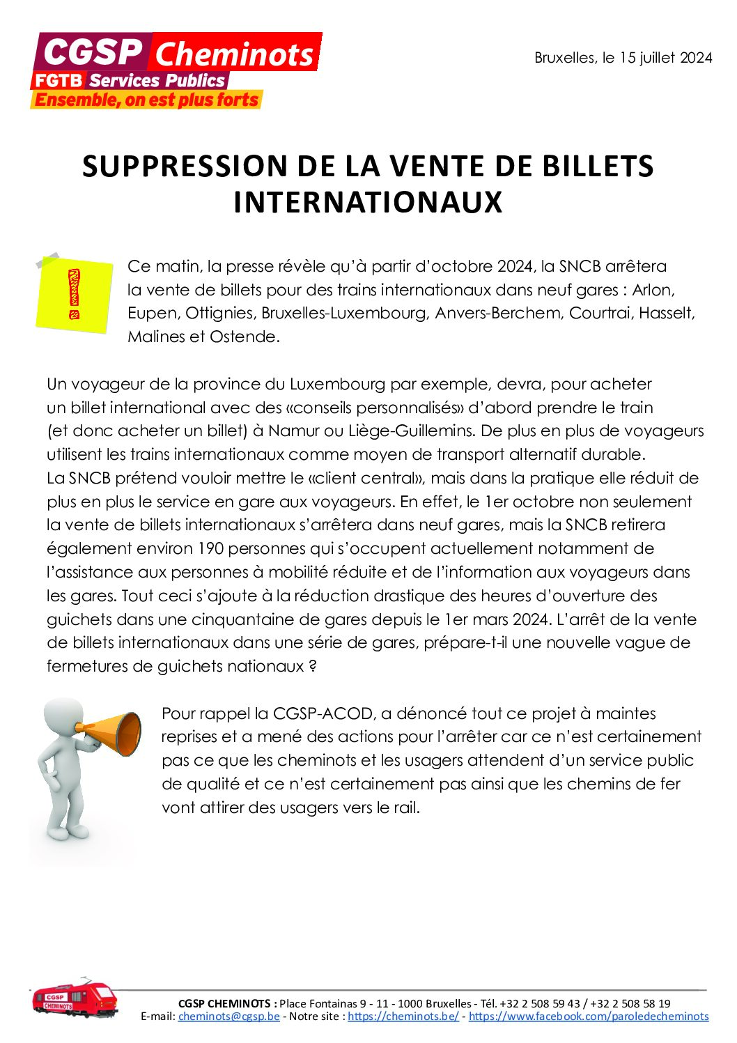 Suppression de la vente de billets internationaux