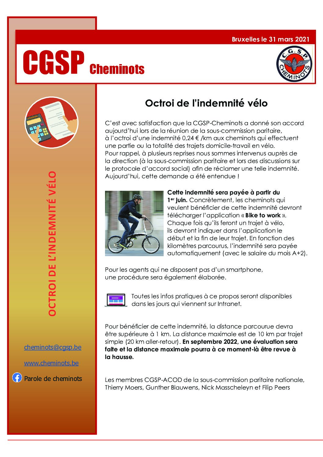 Tract « Indemnité vélo » 31 mars 2021