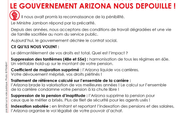 PENSIONS : ASSEZ DE PROMESSES ROMPUES !LE GOUVERNEMENT ARIZONA NOUS DEPOUILLE !