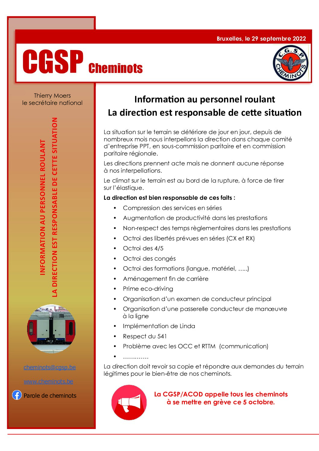 Information au personnel roulant